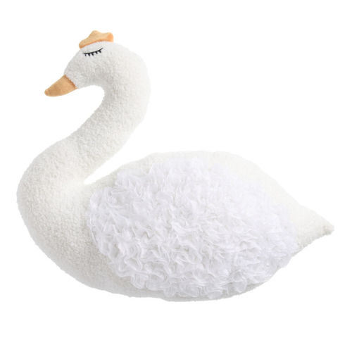 White Faux Fur Swan Shaped Throw Pillow