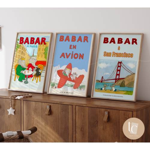 Babar the elephant nursery wall art retro kids decor quote wall art genre neutral baby wall art canvas nursery print babar in Paris