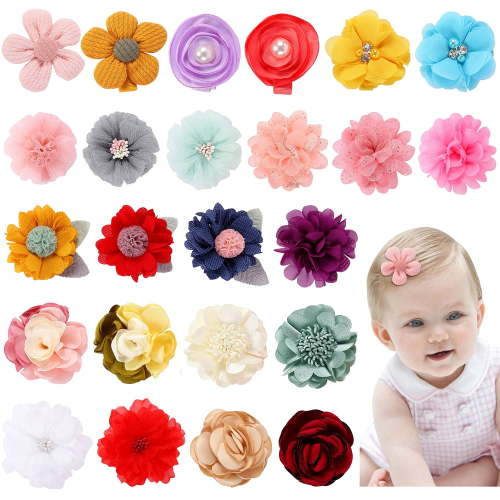 24 Pack Colorful Chiffon Rose Daisy Flower Hair Bows Fully Lined Alligator Hair Clips Handmade Soft Floral Small Hair Barrette Hair Pin Accessories for Baby Girls Newborns Infants Toddlers Kids