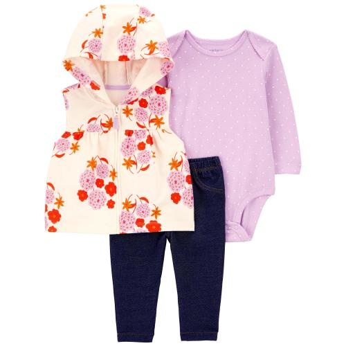 Baby 3-Piece Floral Little Vest Set - Style,Purple/White/Navy
