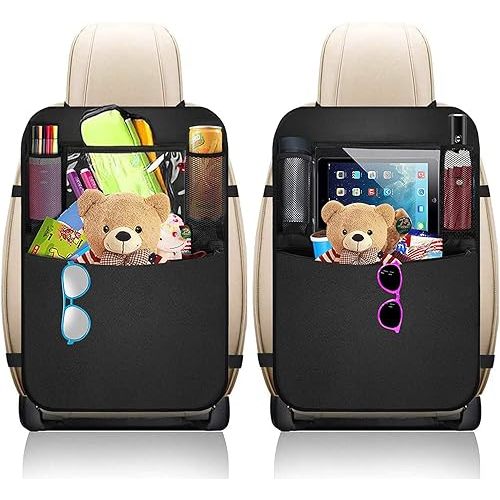 Premium Backseat Organizer for Kids 2 Pack, Heavy Duty Waterproof and Stain Resistant Kick Mats Back Seat Protector, Durable Backseat Car Organizer with Tablet Holder+Storage Pockets