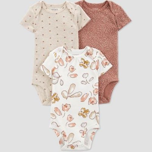 Carter's Just One You® Baby Girls' 3pk Short Sleeve Bodysuit - White/brown Newborn
