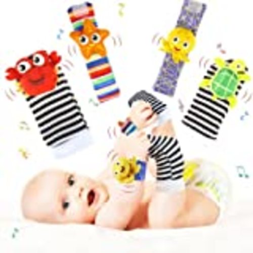 BABY K Baby Rattle Socks & Wrist Toys (Set E) - Newborn Toys for Baby Boy  or Girl - Brain Development Infant Toys - Hand and Foot Rattles Suitable  for