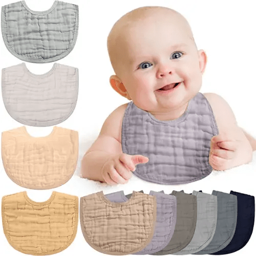 Tatuo 10 Pieces Muslin Adjustable Baby Bandana Drool Bibs for Drooling Baby - Vivid Color