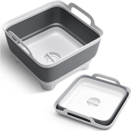 Camp Canteen's Collapsible Dish Tub with Strainer and Drain Plug - 2.4 Gallon (9L) Capacity Camp Sink - Wash Basin for Baby Bottles - Collapsible Sink