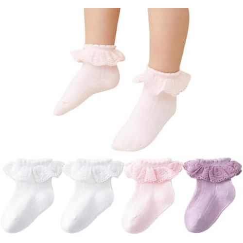 Zumou Toddler Lace Socks Girls Ruffle Eyelet Frilly Princess for Baby Little Kids