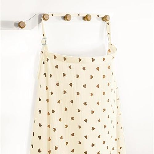 Muslin Nursing Covers for Breastfeeding, Arch Neckline Breast Feeding Covers for Women, Moms Privacy Breathable Summer Nursing Apron, 43.3" x 25.6" Soft Feeding Cover (Beige Sweet Khaki Heart)