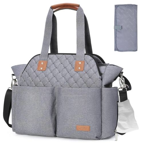 Lekebaby Diaper Bag Tote, Large Diaper Bags Waterproof,Large Mommy Bag for Hospital, Baby Bags for Mom Travel Diaper Tote Messenger Purse,Grey
