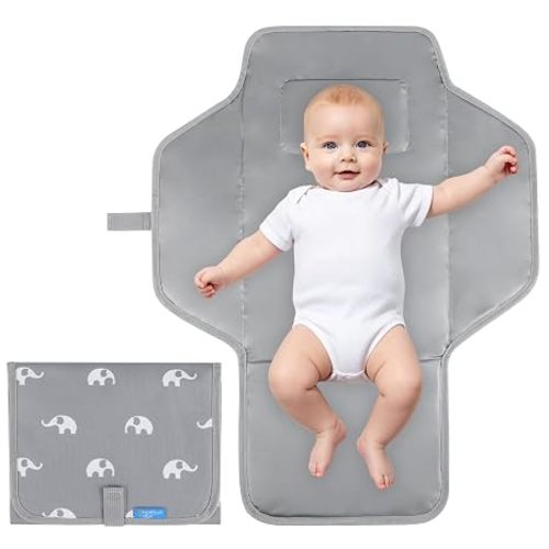Portable Changing Pad with Built-in Pillow — Foldable Travel Diaper Changing Mat, One-Hand Open Waterproof Baby Changer for On-the-Go Moms, Fits Diaper Bag (Cute Elephant)