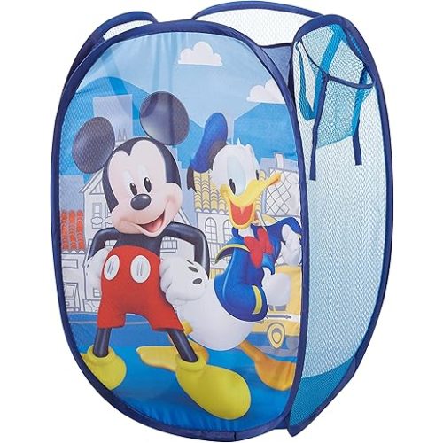 Idea Nuova Disney Mickey Mouse Pop Up Laundry Storage Hamper with Durable Carry Handles, 21" H x 13.5" W X 13.5" L, Blue