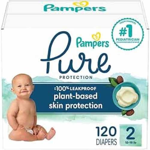 Pampers Pure Protection Diapers - Size 2, 120 Count, Hypoallergenic Premium Disposable Baby Diapers