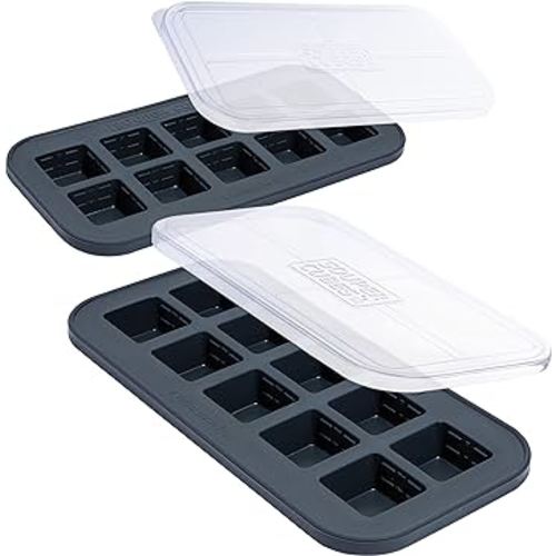 Souper Cubes 2 Tbsp Silicone Freezer Molds With Lids - Silicone Herb Freezer Molds - Silicone Freezer Tray with Lids for Baby Food, Pesto, Tomato Paste and More - Charcoal – 2-Pack