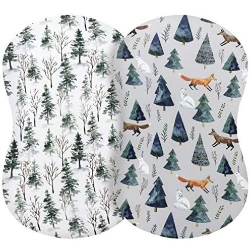 Pobi Baby - 2 Pack Premium Bassinet Sheets for Standard Bassinets - Ultra-Soft Cotton Blend, Stylish Animal Woodland Pattern, Safe and Snug for Baby (Magical)