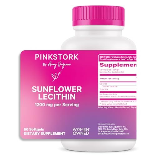 Pink Stork Sunflower Lecithin Supplement - 1200 mg for Clogged Milk Ducts - Breastfeeding Essentials for Postpartum Moms - Supports Breast Milk Flow - 60 Softgels