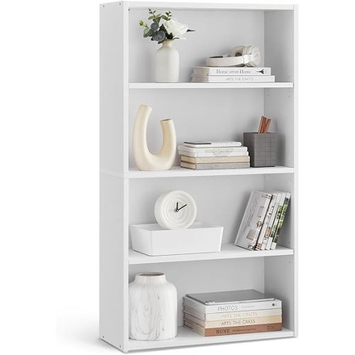 VASAGLE Bookshelf, 23.6 Inches Wide, 4-Tier Open Bookcase with Adjustable Storage Shelves, Floor Standing Unit, Cloud White ULBC164T14