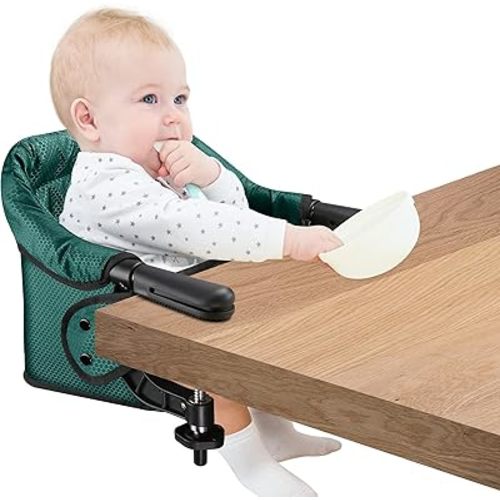 Hook On Chair, Safe and High Load Design, Fold-Flat Storage and Tight Fixing Clip on Table High Chair, Removable Seat Cushion, Attach to Fast Table Chair (Dark Green)