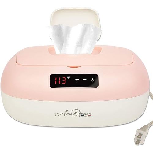 Avec Maman La Caresse Baby Wipe Warmer - Baby Essentials for Girls - Wet Wipe Dispenser - Adjustable Heat Settings Digital Display - Pink - Calentador de Wipes para Bebes - Blue