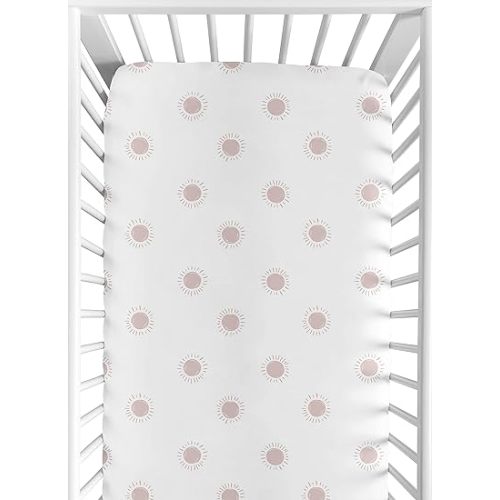 Sweet Jojo Designs White and Pink Boho Sun Girl Fitted Crib Sheet Baby or Toddler Bed Nursery - Mauve Dusty Rose Bohemian Celestial Sky Desert Sunshine Outdoors Nature
