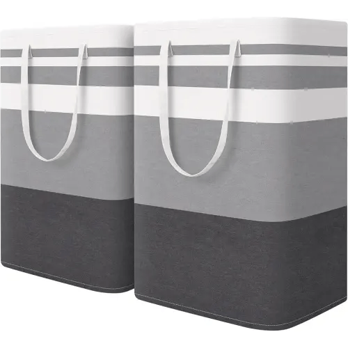 HomeHacks 2-Pack Large Laundry Basket, Waterproof, Freestanding Laundry Hamper, Collapsible Tall Clothes Hamper with Extended Handles for Clothes Toys in the Dorm and Family-(Gradient Grey, 75L)