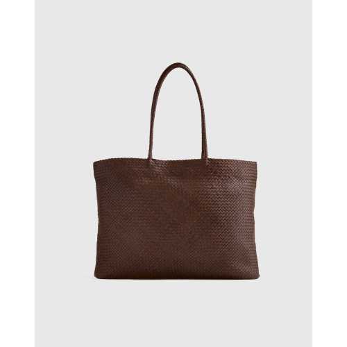 Italian Leather Handwoven Tote in Dark Brown