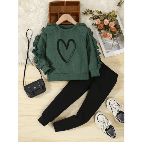2pcs girls sleeve stylish outfit print top pants set - Temu Canada