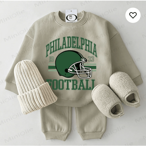 Eagles Baby Football Helmet Grey Green Sweatshirt 2-piece Set