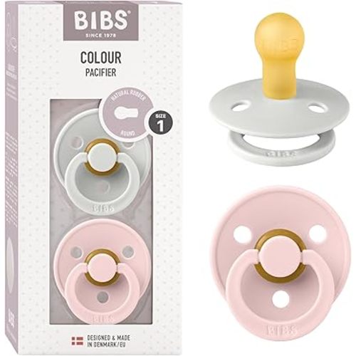 BIBS Pacifiers | Natural Rubber Baby Pacifier | Set of 2 BPA-Free Soothers | Made in Denmark | Blossom/Haze | Size 0-6 Months