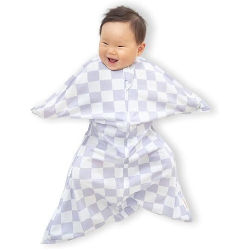 SleepingBaby Zipadee-Zip Transition Swaddle - Cozy Baby Swaddle Blanket with Zipper Convenience - Roomy Wearable Blanket for Easy Diaper Changes - Lavender Check, X-Small (3-6 Month)