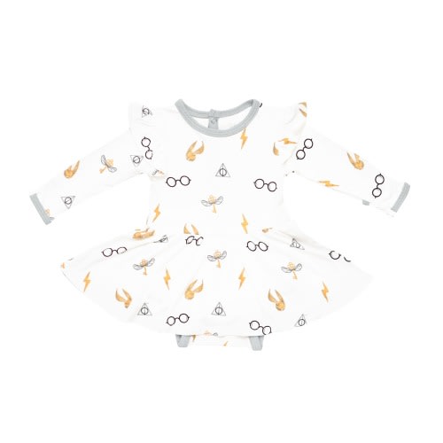 Long Sleeve Twirl Bodysuit Dress in Icon