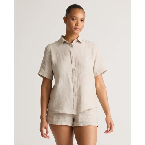 100% European Linen Shorts Pajama Set in Flax