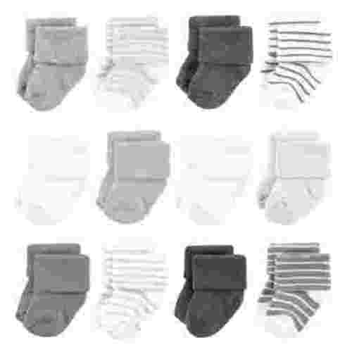 Hudson Baby Infant Boy Cotton Rich Newborn and Terry Socks, Gray Stripe 12 Pack, 6-12 Months