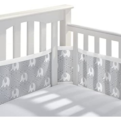 BreathableBaby Breathable Mesh Liner for Full-Size Cribs, Classic 3mm Mesh, Peaceful Elephants (Size 4FS Covers 3 or 4 Sides)