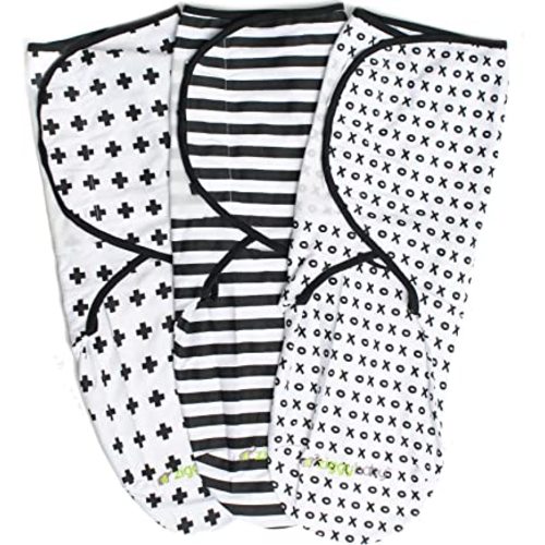 Adjustable Baby Swaddles 0-3 Months - Blanket Infant Wrap Set 3 Pack - Soft Cotton Black & White - Newborn Swaddle Blankets for Baby Boy or Girl, Swaddle Blanket