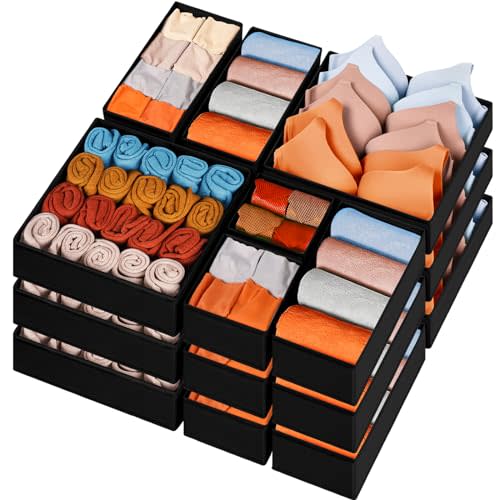 Criusia Closet Drawer Organizer Clothes 15 Pack - Dresser Organizer for Nursery Bedroom Bathroom - Baby Clothes Organizer Dividers Fabric Bins & Nursery Organization, Organizador de Ropa (Black)