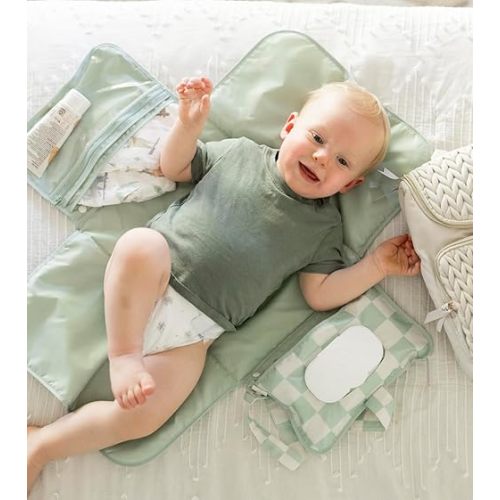 Tiny Twinkle Portable Diaper Changing Pad | Sage Checkers