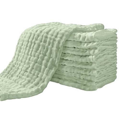 Yoofoss Muslin Burp Cloths for Baby 10 Pack 100% Cotton Baby Washcloths for Boys Girls Large 20''X10'' Super Soft and Absorbent Grass Green : Baby