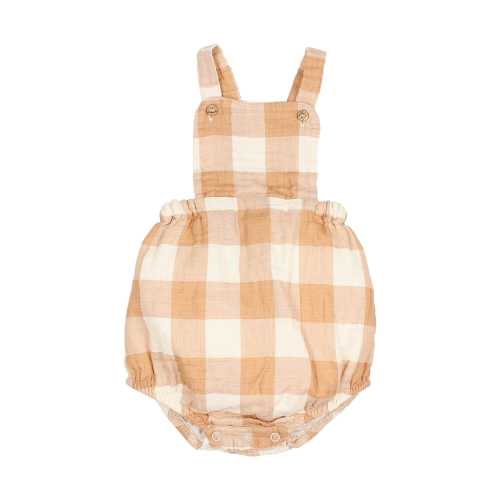 Baby Gingham Romper - Caramel – Manymoons
