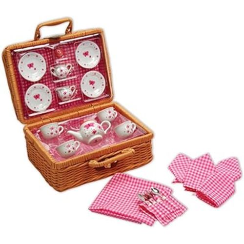 Schylling Butterfly Tea Set Basket - 23 Piece Miniature Porcelain Set with Picnic Basket - Includes Service for Four - Ages 8 and Up