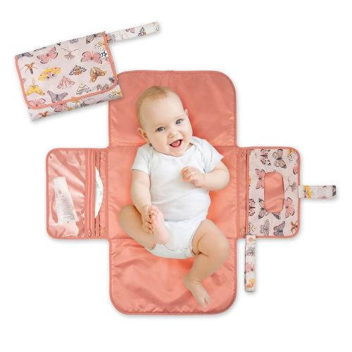 Tiny Twinkle Portable Diaper Changing Pad-Foldable Waterproof Changing Mat&Portable Changing Pad for Travel,Baby Changing Station with Smart Wipes Pocket&Storage (Flutter)