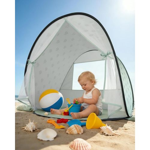 Baby Beach Tent, 2026 Upgrade Pop-Up UPF 50+ Sun Protection with Mosquito Net Shelter Canopy Portable Outdoor Shade Summer Essentials for Babies Toddlers- Green Leaves