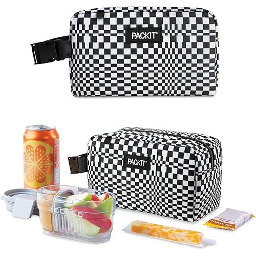PackIt® Freezable Snack Box, Checked Out, Built with ECOFREEZE Technology, Collapsible, Reusable, Zip Closure with Buckle Handle, Designed For Work Snacks, Fresh Snacks On the Go, Adults, and All Ages