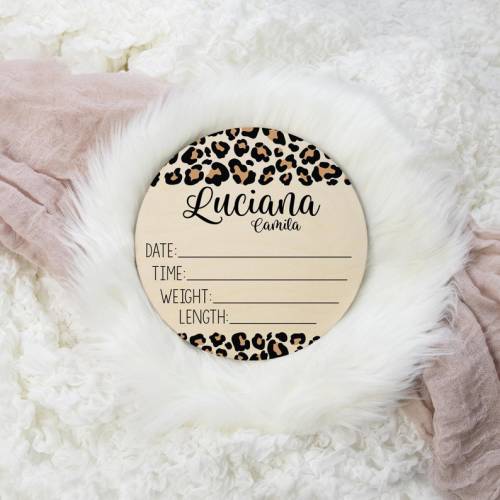 Leopard Print Birth Stat Sign, Round Wood Birth Stat Sign, Tiger Birth Stat Sign, Leopard Print Stat Sign, Personalized Birth Stat Sign - Etsy