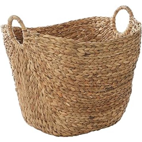 Deco 79 Seagrass Handmade Large Woven Storage Basket with Ring Handles, 20" x 18" x 19", Brown