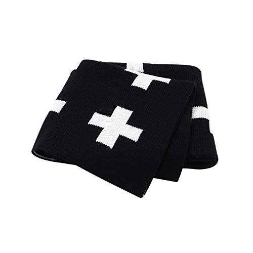 mimixong Baby Blankets Knitted Toddler Blankets Black and White with Cross Swiss Pattern for Boy and Girl 30×40 Inch Black