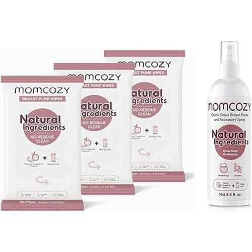 Momcozy Natural Breast Pump Wipes & Momcozy Breast Pump Cleaner Spray