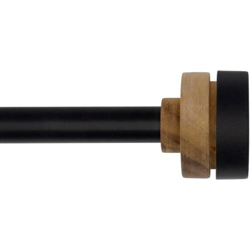 Lumino Knapp Single Curtain Rod Set, 3/4" Diameter, Curtain Rod, Drapery Rod, Decorative Rod, Décor, Matte Black and Wood, 28-48" Width
