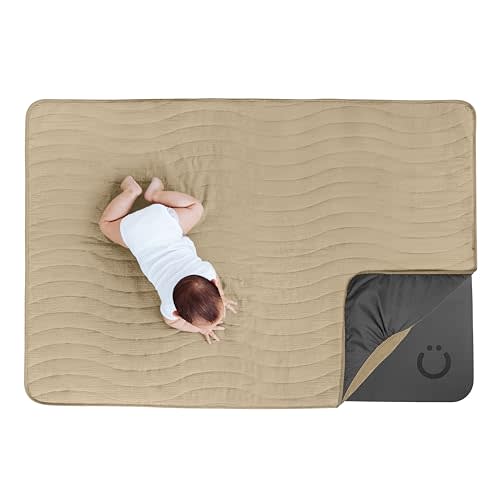 Ubbi Baby Floor Mat, Thick and Comfortable 40.5 x 57 Padded Play Mat for Babies and Toddlers, Detachable Cotton Muslin Cover, Machine Washable and Foldable, Taupe