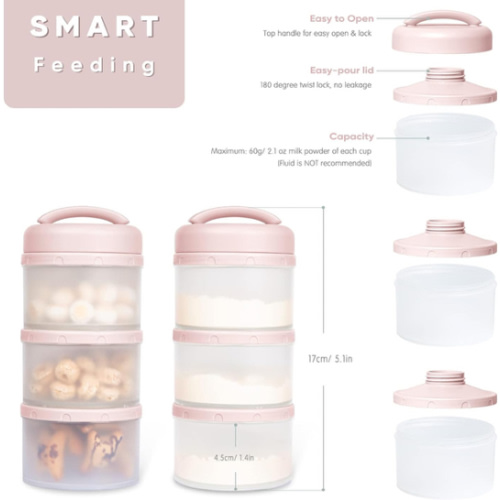 Termichy Stackable Formula Dispenser Portable Milk Powder Container, 2 Pack, Light Pink