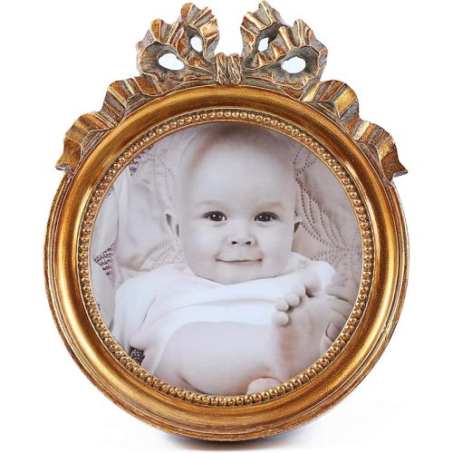 Antique Picture Frames 3.5x3.5 Round Picture Frames Vintage Picture Frames Small Picture Frames Embossed and Beaded Victorian Picture Frame Decorative Picture Frames in Bronze, Brass