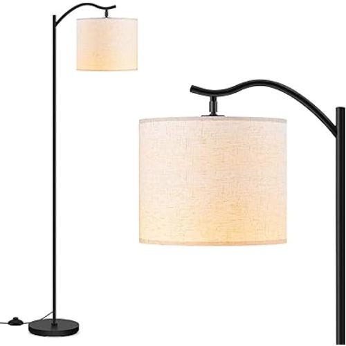 BoostArea Floor Lamp for Living Room, 15W LED Arched Floor Lamp, Tall Modern Standing Lamp with Linen Shade, 3 Brightness Levels, E26 Socket, Footswitch, Mid Century Floor Lamp for Bedrooms, Office